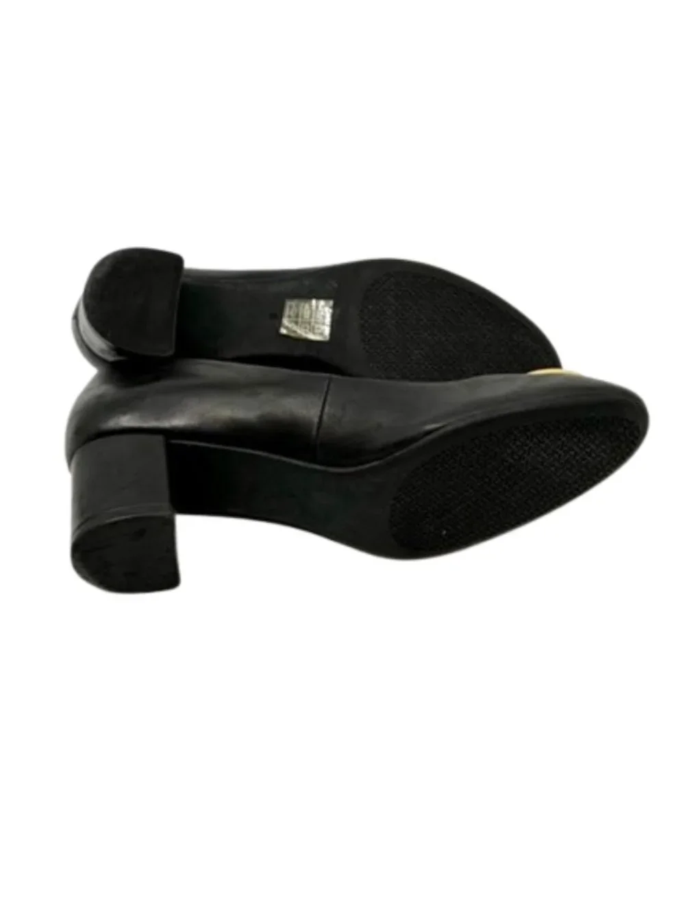 TORY BURCH~Chelsea 50mm Black Napa Leather Block Heel Pumps Gold Logo SZ 8